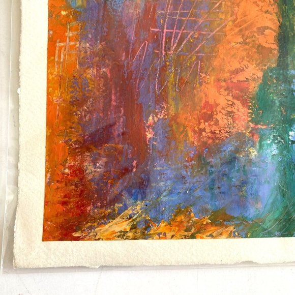 Moon Walk - Original Art Oil Painting Collage Cold Wax Colorful Texture 10.2x8in - Picture 5 of 9